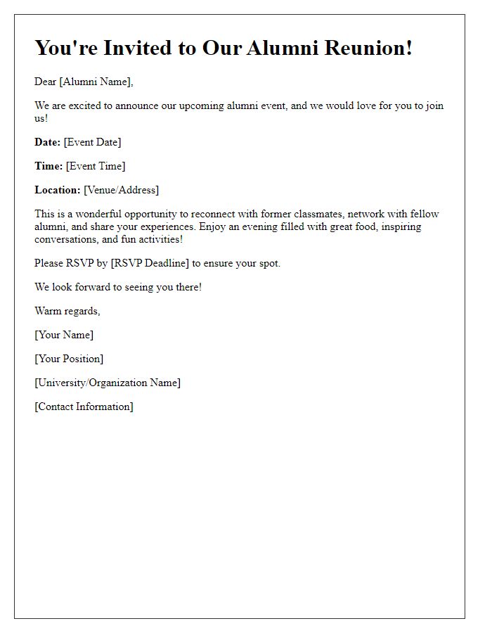 Letter template of alumni event invitation announcement