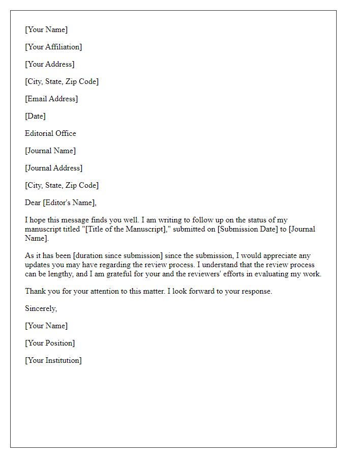 Letter template of a submission follow-up for review of a research article.