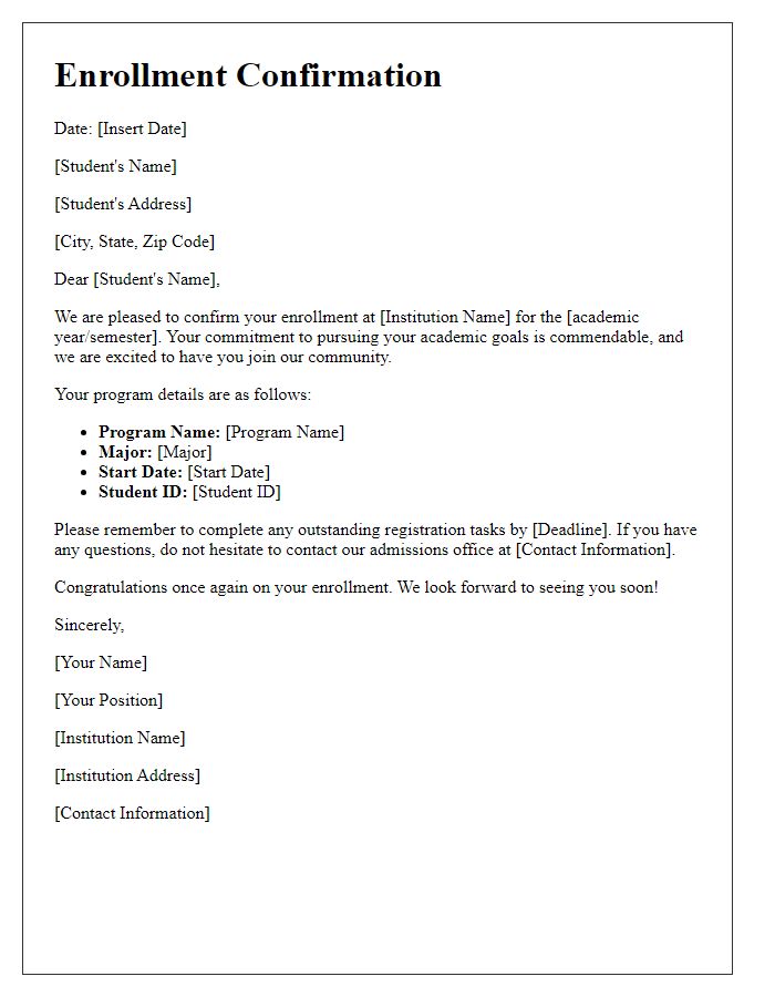 Letter template of academic enrollment confirmation letter