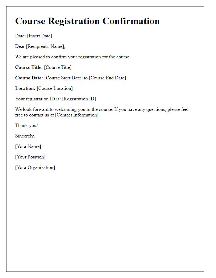 Letter template of confirmation for course registration