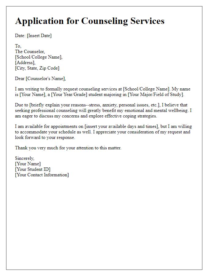 Letter template of application for counseling services for students