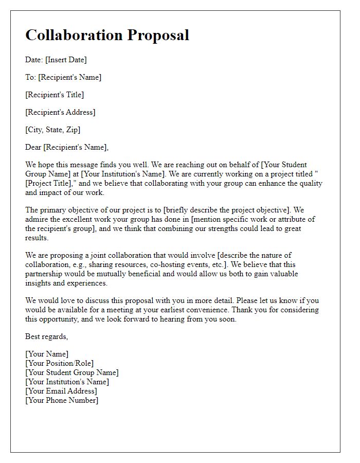 Letter template of collaboration proposal for student group project assignment.