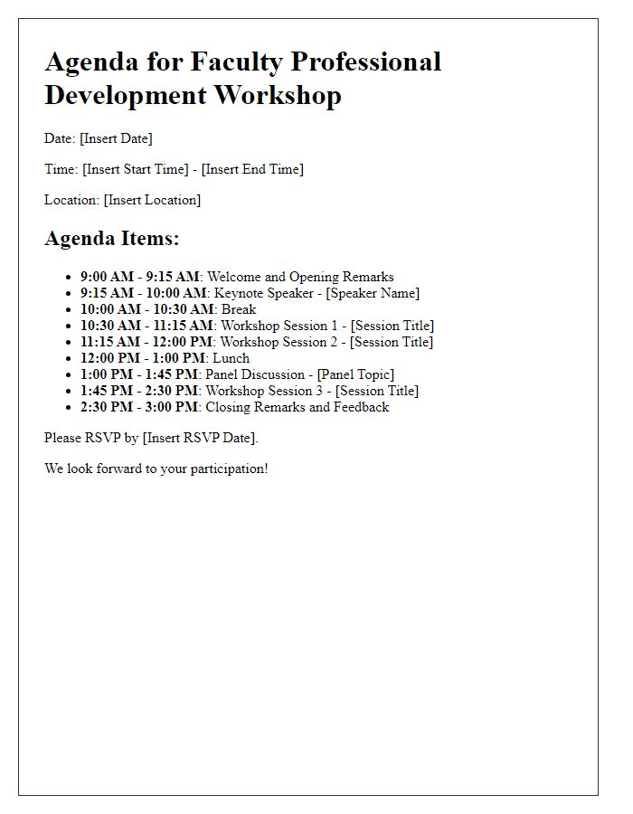 Letter template of agenda for faculty professional development workshop