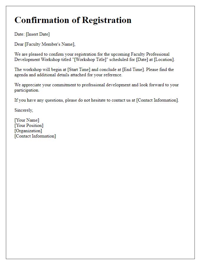 Letter template of confirmation for faculty professional development workshop