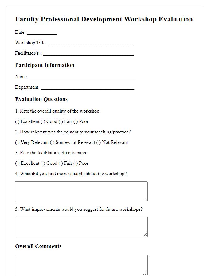 Letter template of evaluation form for faculty professional development workshop