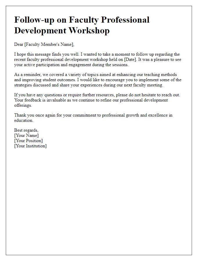 Letter template of follow-up for faculty professional development workshop