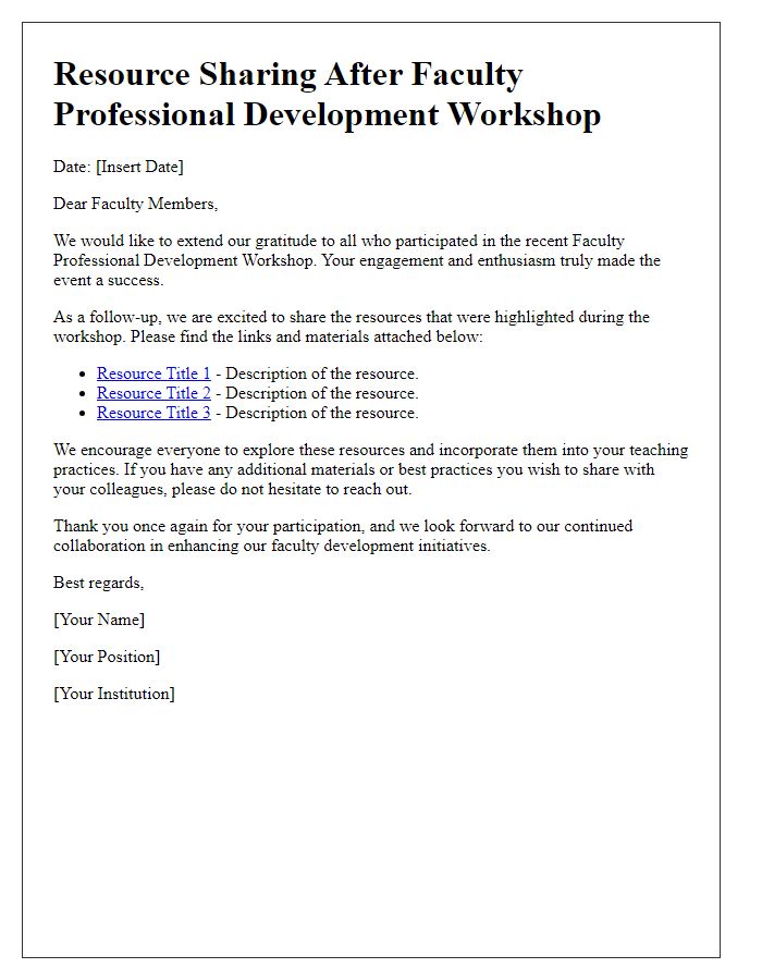 Letter template of resource sharing after faculty professional development workshop