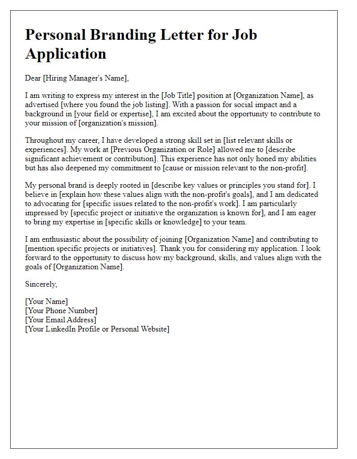 Letter template of personal branding for job application in non-profit organizations.