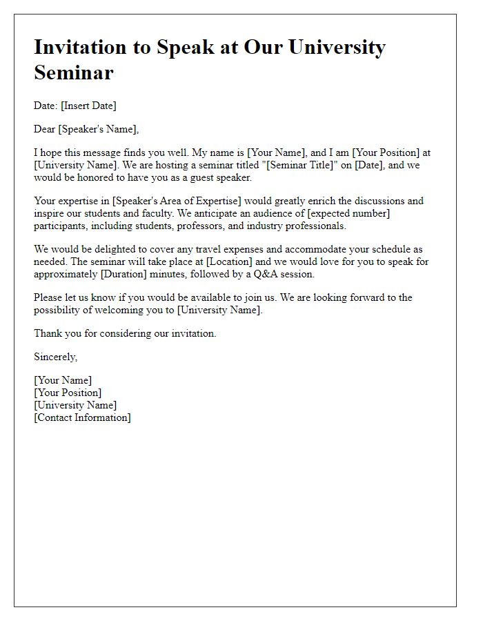 Letter template of appeal for guest speaker participation at university seminar