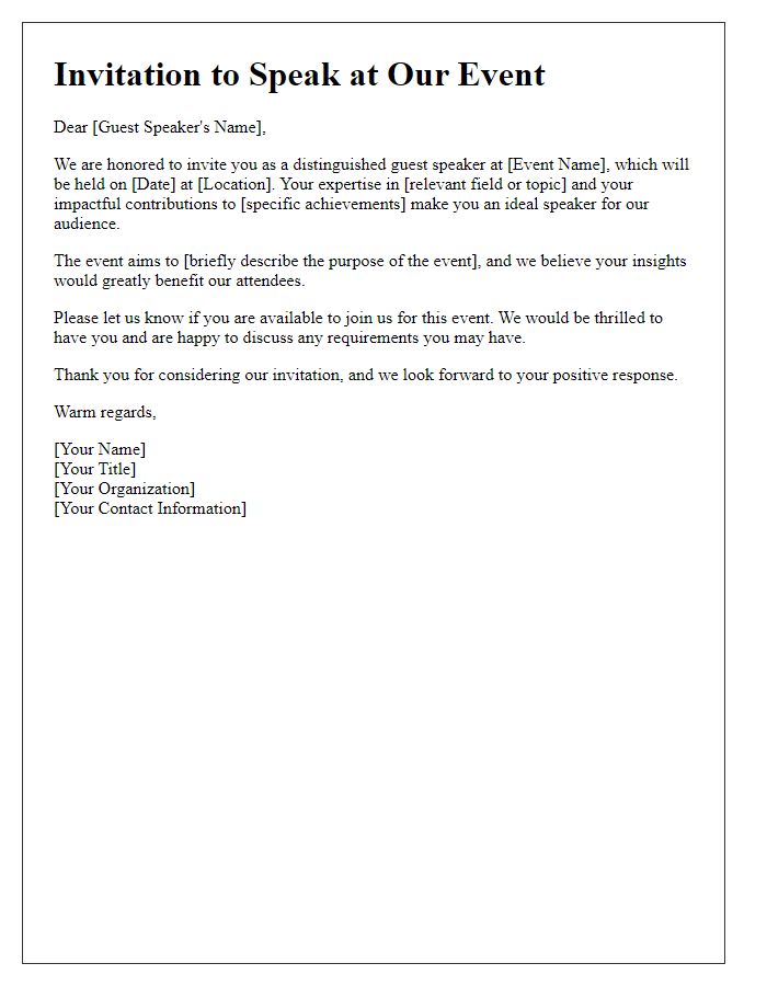 Letter template of invitation for distinguished guest speaker at an event