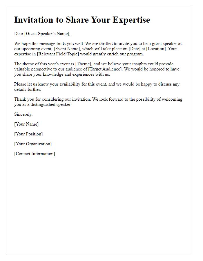 Letter template of invitation to share expertise as a guest speaker