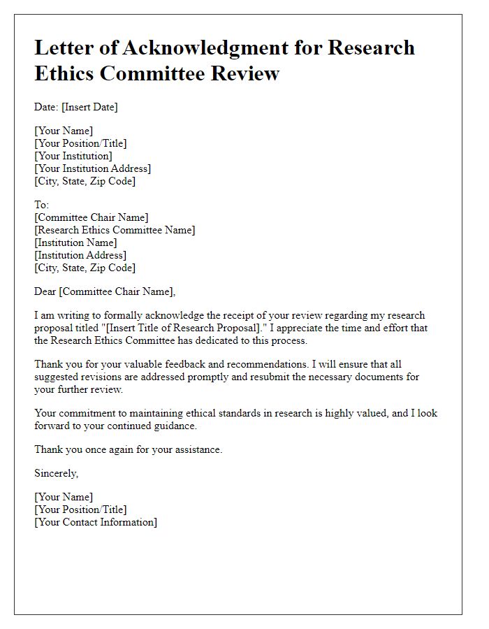 Letter template of acknowledgment for research ethics committee review