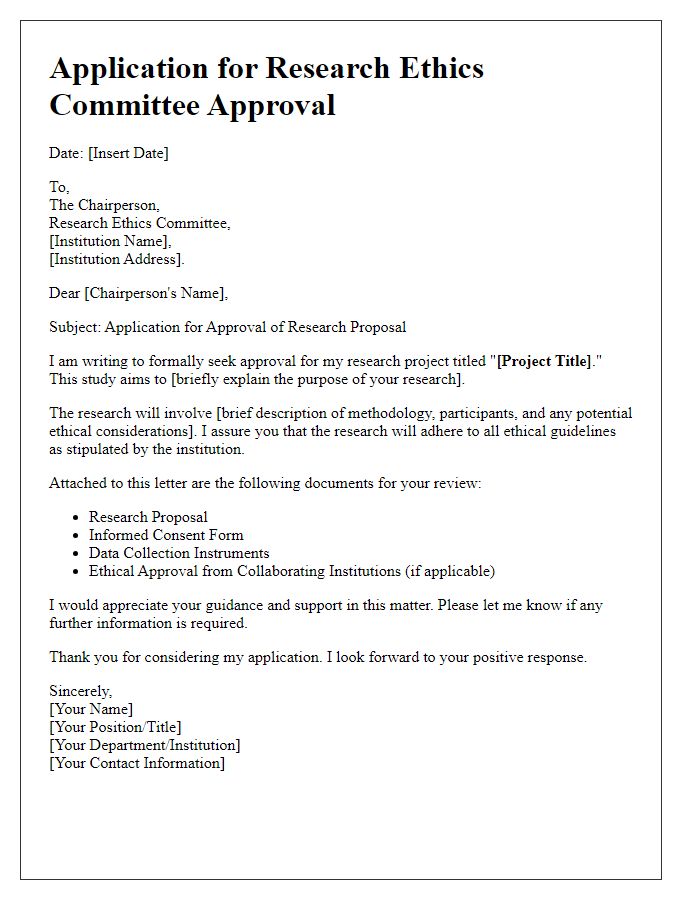 Letter template of application for research ethics committee approval