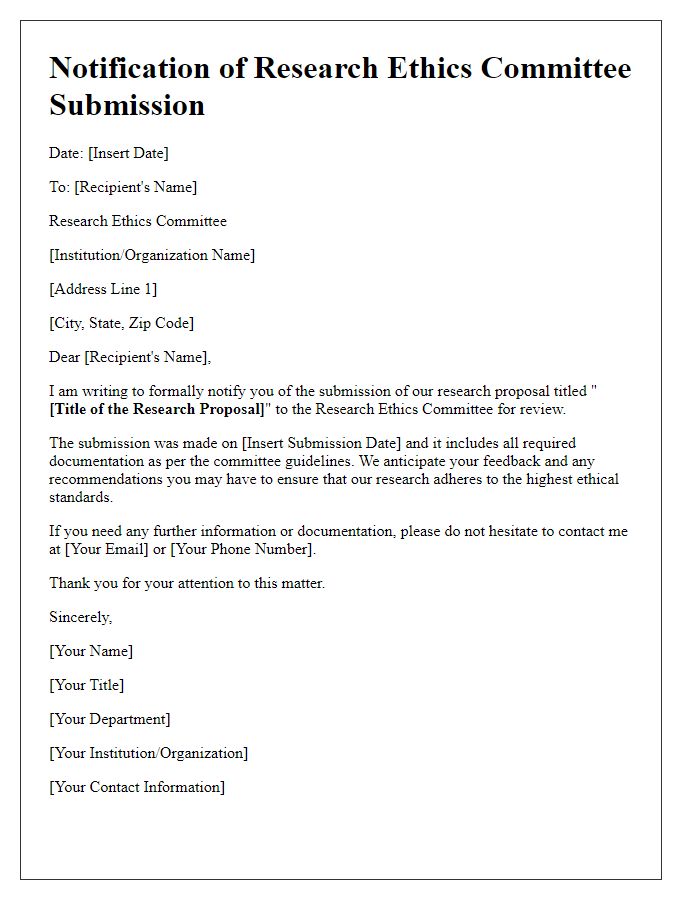 Letter template of notification of research ethics committee submission