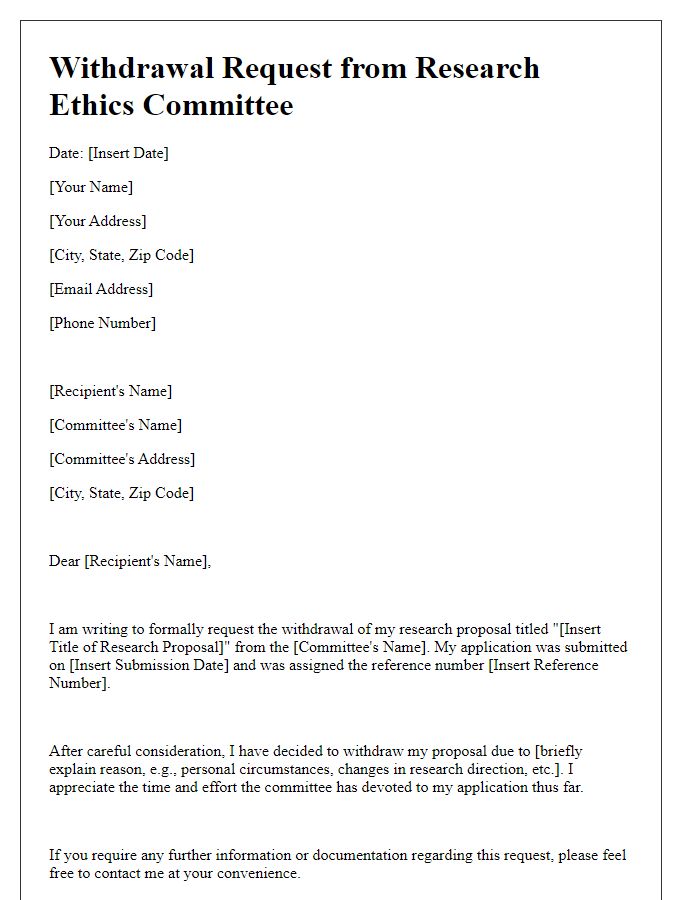 Letter template of withdrawal request from research ethics committee