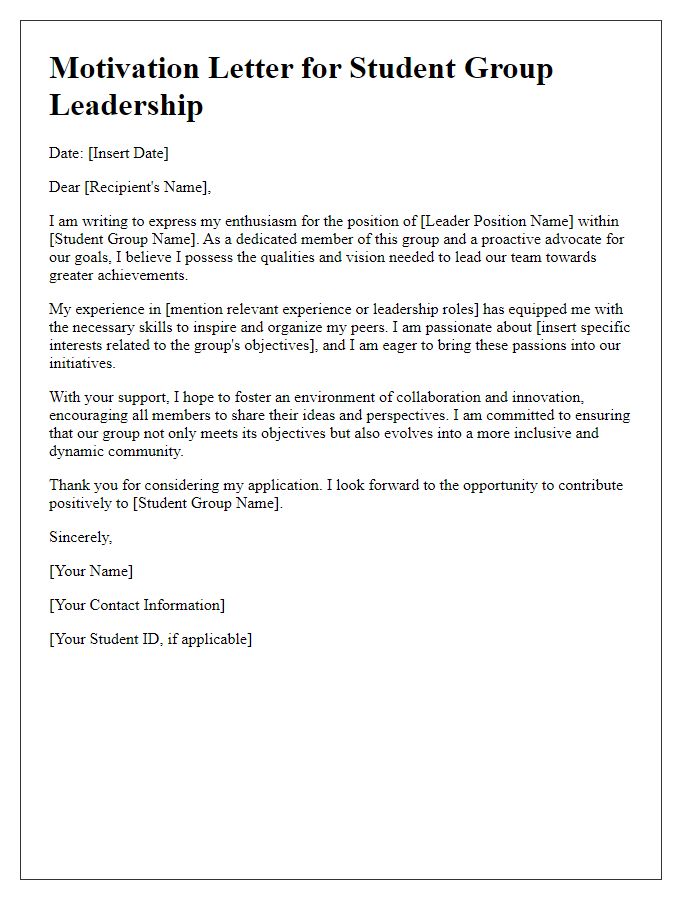 Letter template of motivation for student group leadership