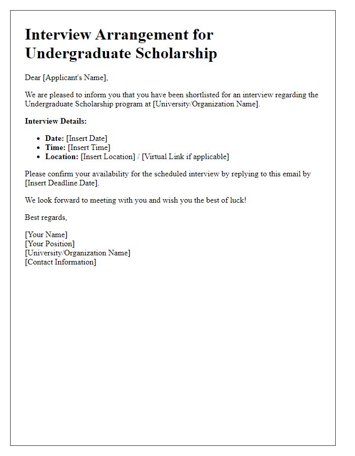 Letter template of Undergraduate Scholarship Interview Arrangement