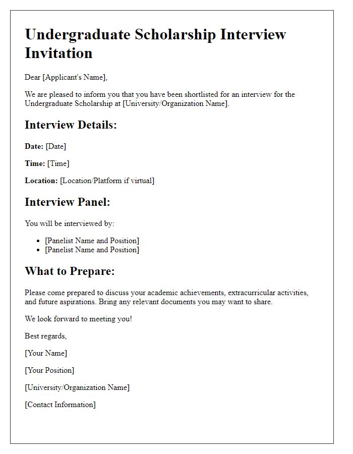 Letter template of Undergraduate Scholarship Interview Details