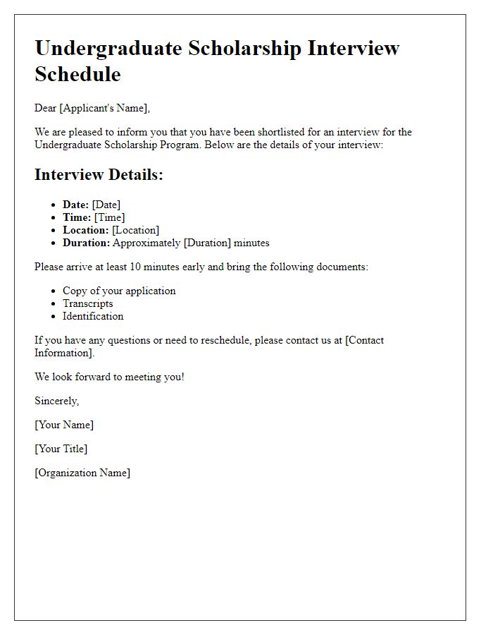 Letter template of Undergraduate Scholarship Interview Schedule