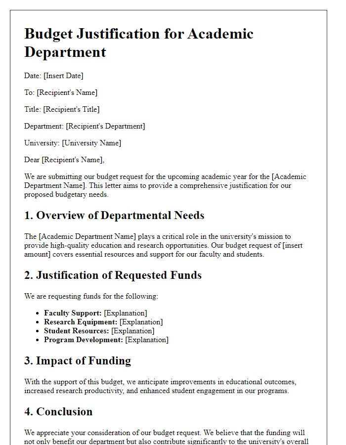 Letter template of budget justification for university academic department