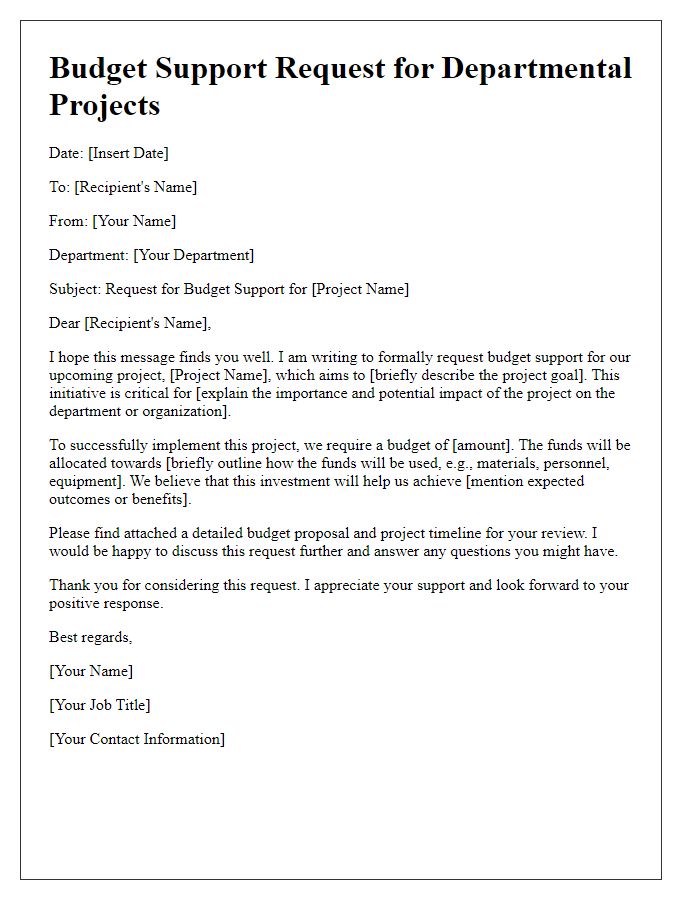 Letter template of budget support request for departmental projects