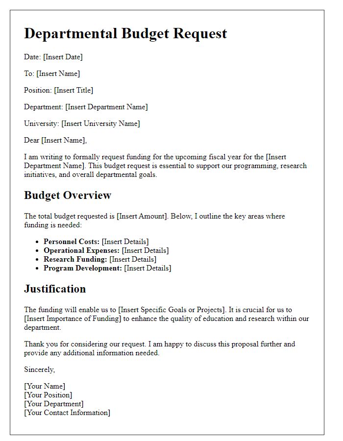 Letter template of departmental budget request for university funding