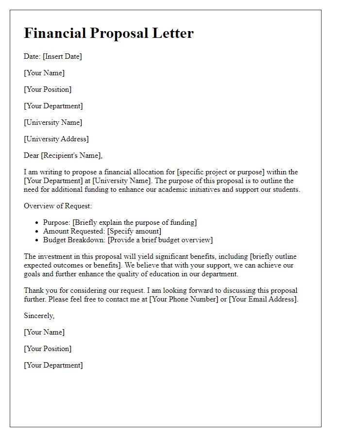 Letter template of financial proposal for university department allocation