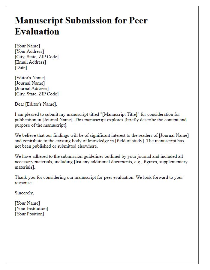 Letter template of manuscript submission for peer evaluation