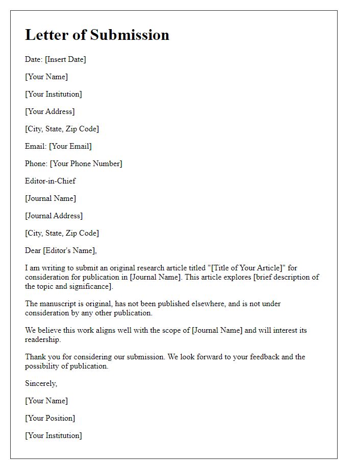 Letter template of submission for academic journal article review