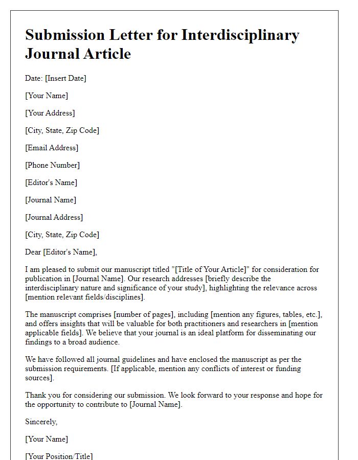 Letter template of submission for interdisciplinary journal article