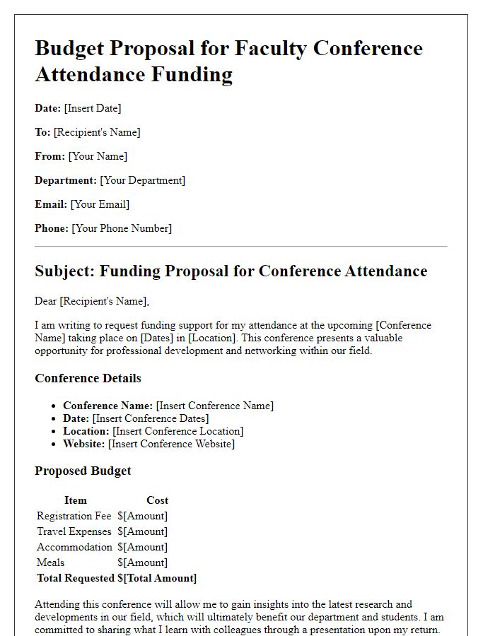 Letter template of budget proposal for faculty conference attendance funding