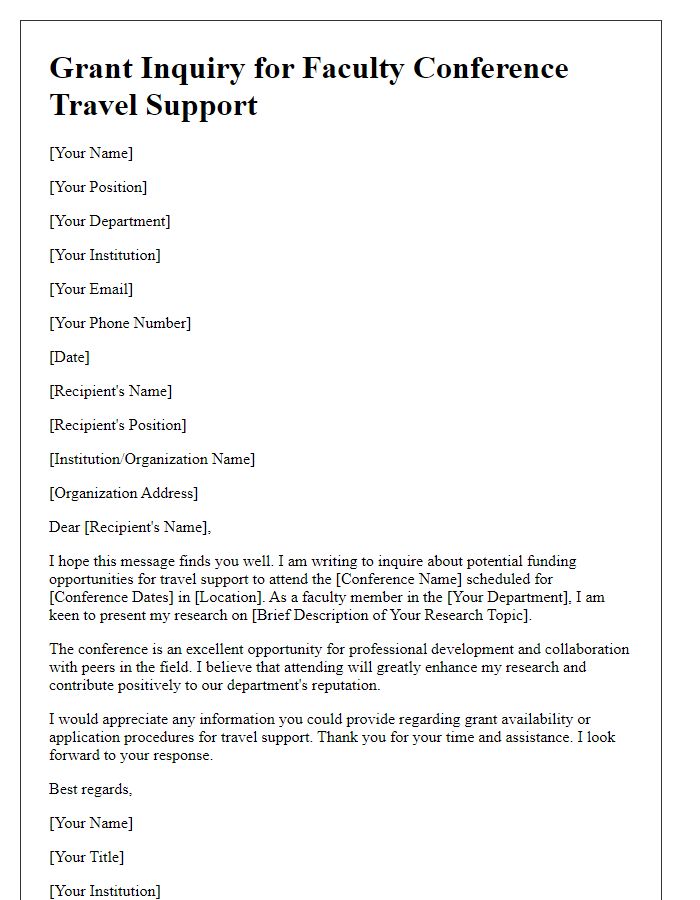 Letter template of grant inquiry for faculty conference travel support