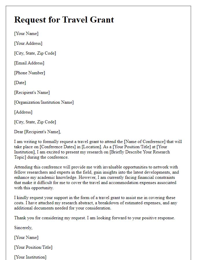 Letter template of request for travel grant for academic conference attendance