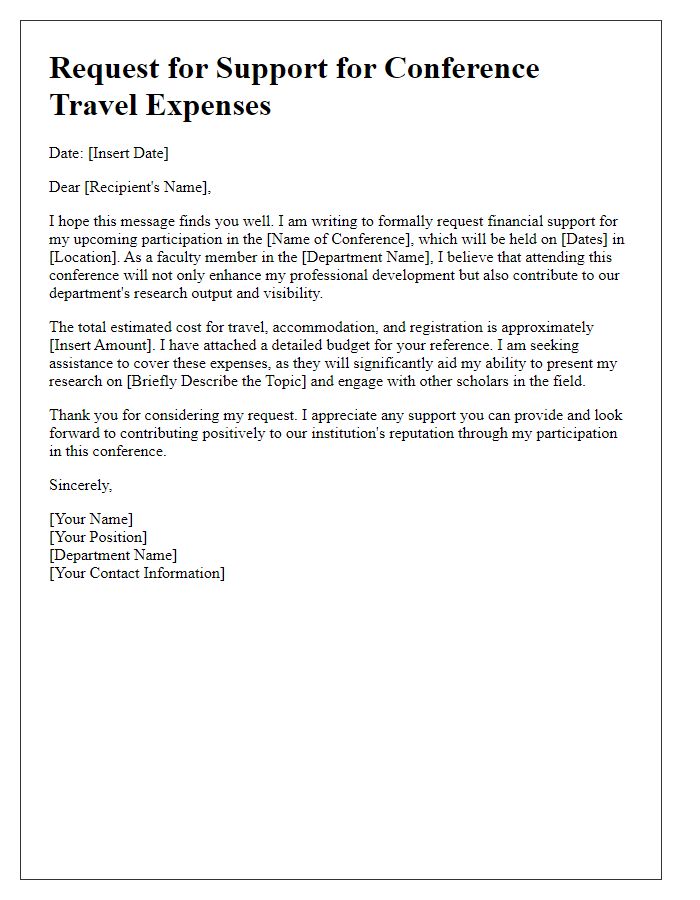 Letter template of support request for faculty conference travel expenses