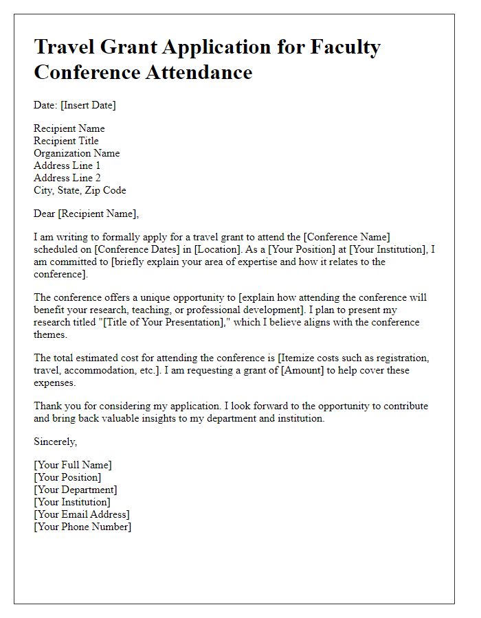 Letter template of travel grant application for faculty conference attendance