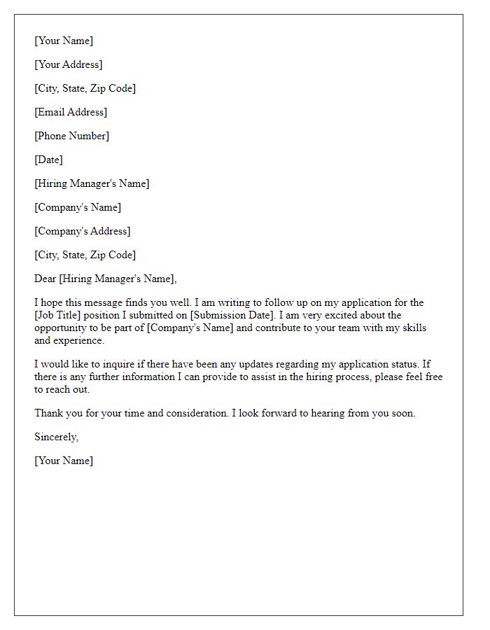 Letter template of following up on a job application