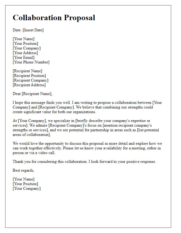 Letter template of proposing collaboration with a company