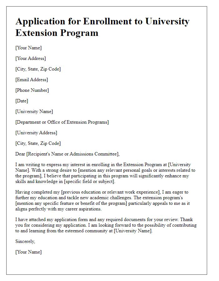 Letter template of application for university extension program enrollment