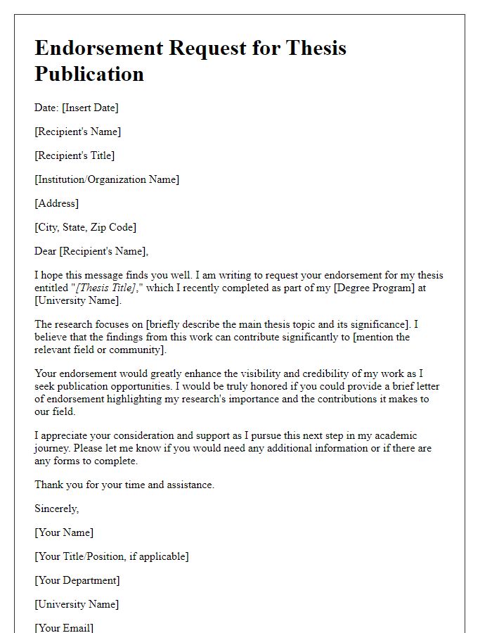 Letter template of endorsement request for thesis publication