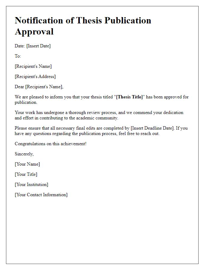 Letter template of notification for thesis publication approval