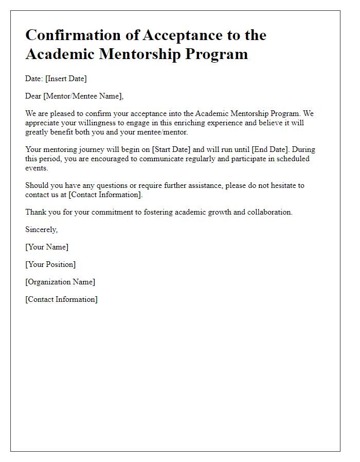 Letter template of confirmation for academic mentorship program invitation