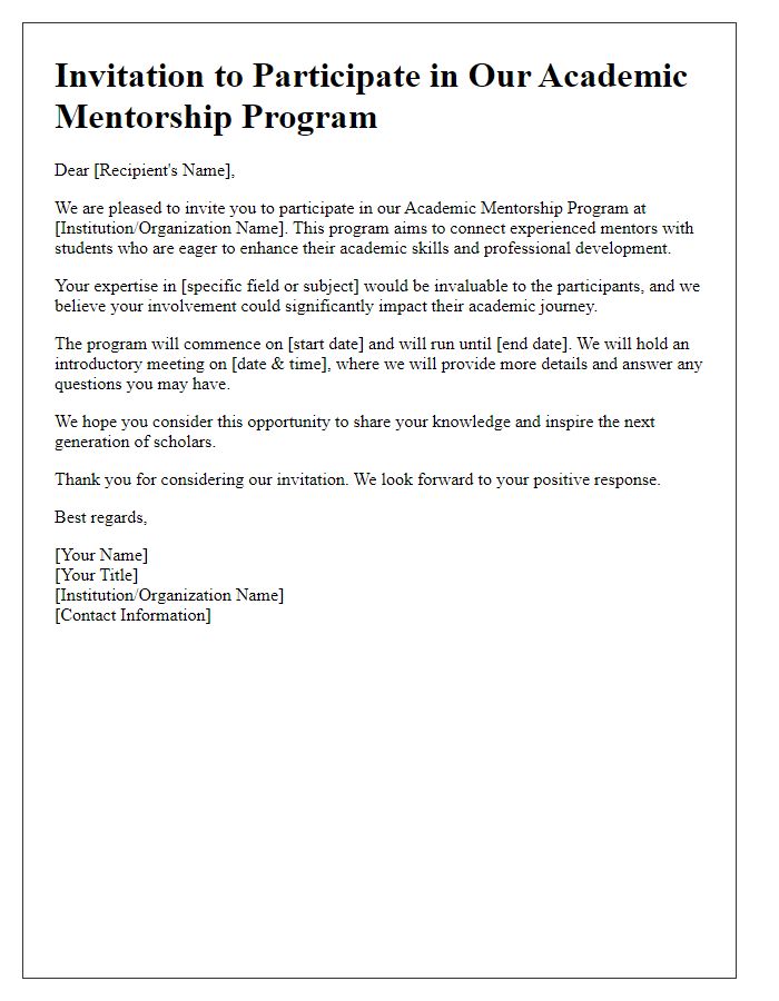 Letter template of invitation for academic mentorship program participation