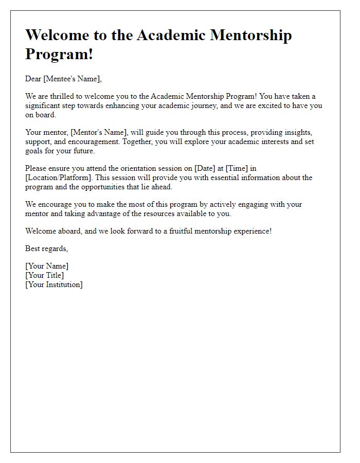 Letter template of welcome to academic mentorship program