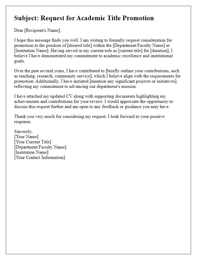 Letter template of academic title promotion request