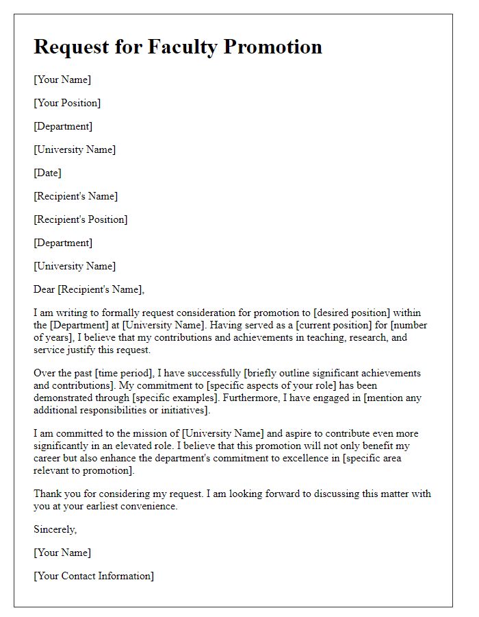 Letter template of formal request for faculty promotion