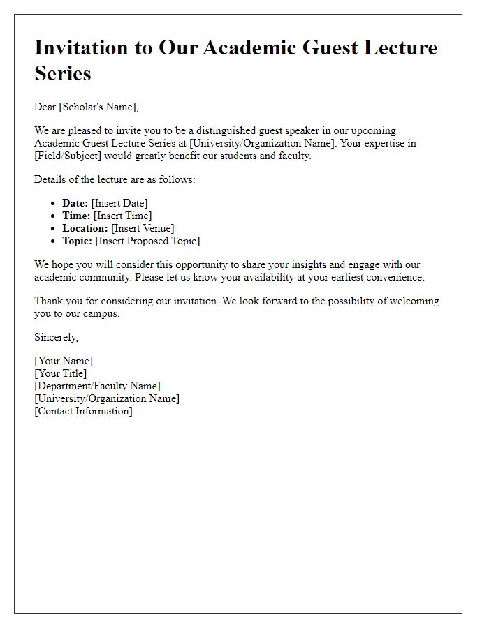 Letter template of academic guest lecture series invitation to distinguished scholars