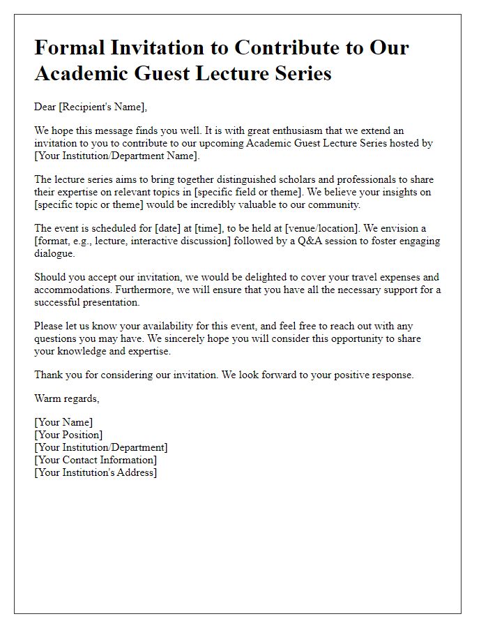 Letter template of formal invitation to contribute to an academic guest lecture series