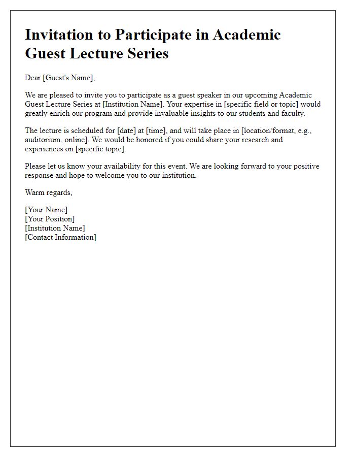 Letter template of invitation for an academic guest lecture series participation