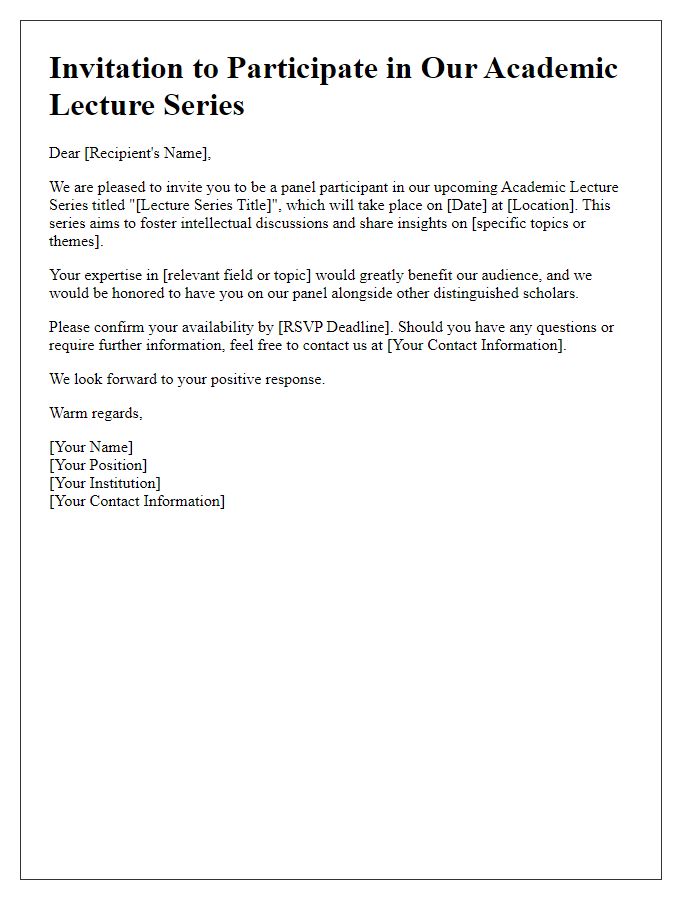 Letter template of invitation for panel participation in an academic lecture series