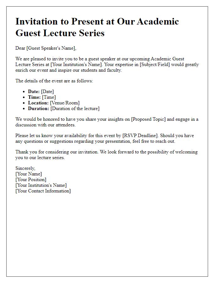 Letter template of invitation to present at our academic guest lecture series